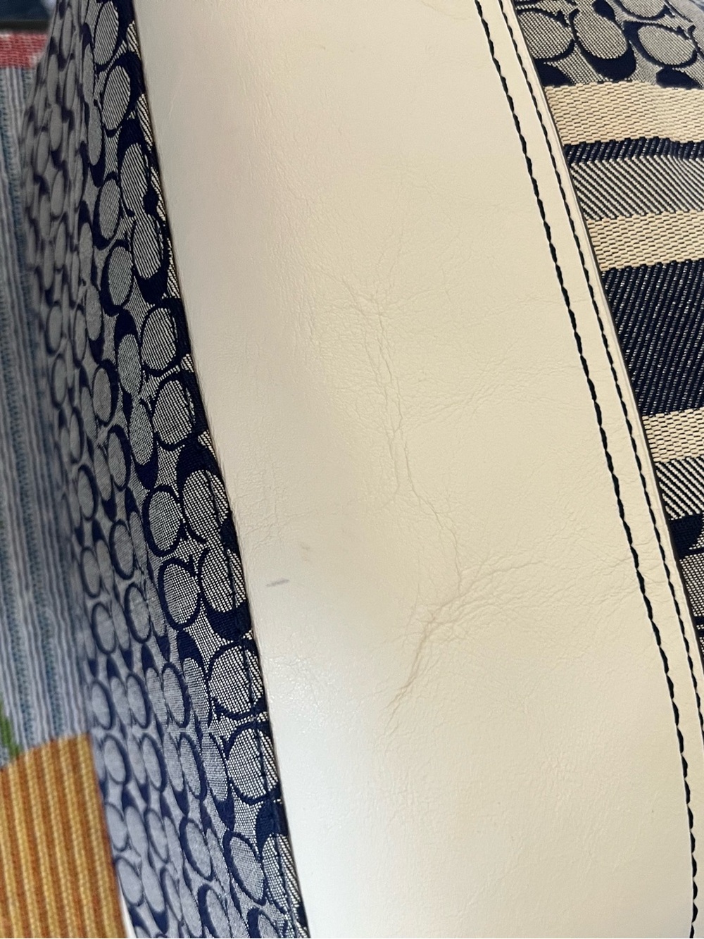 Coach Signature Canvas Stripe Hobo Duffle Bag in Navy and White - Picture 12 of 16